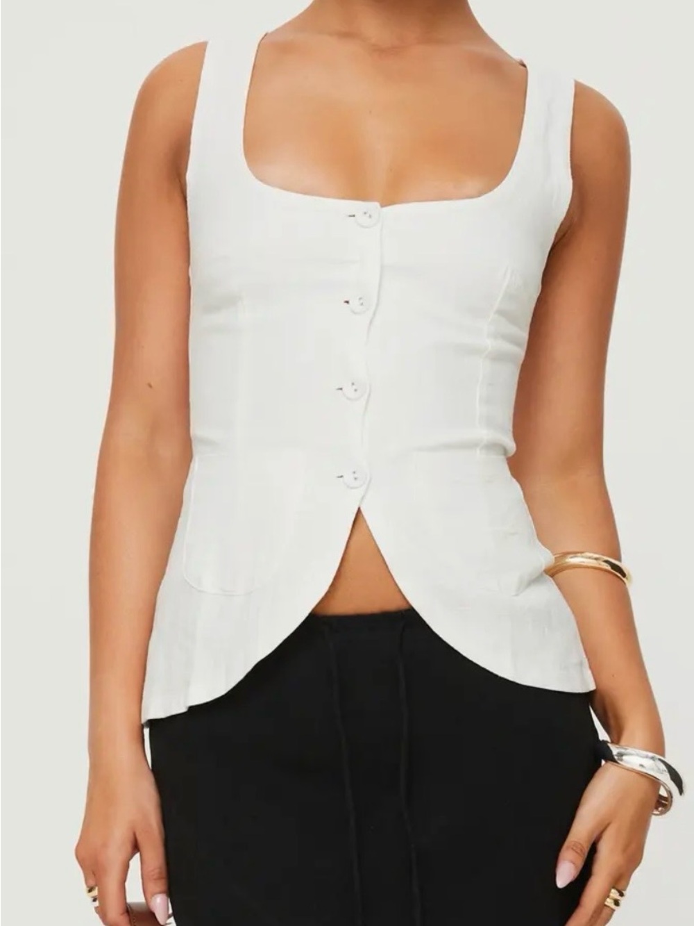 Princess Polly Spirito White Square Neck Button-Front vest size 6